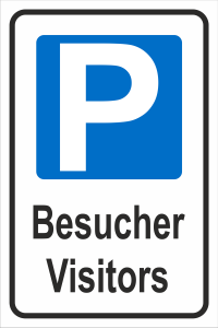 Parkplatzschild Dibond mit blauem P und mit zweisprachiger Aufschrift